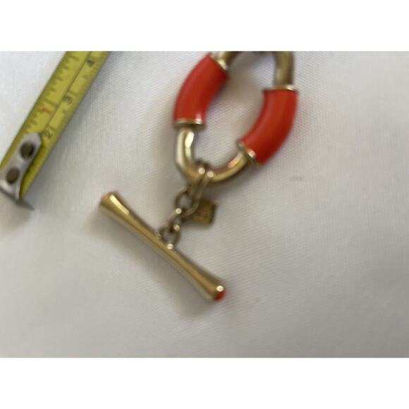 Banana Republic gold and orange enamel chain link bracelet with toggle. - Picture 7 of 8